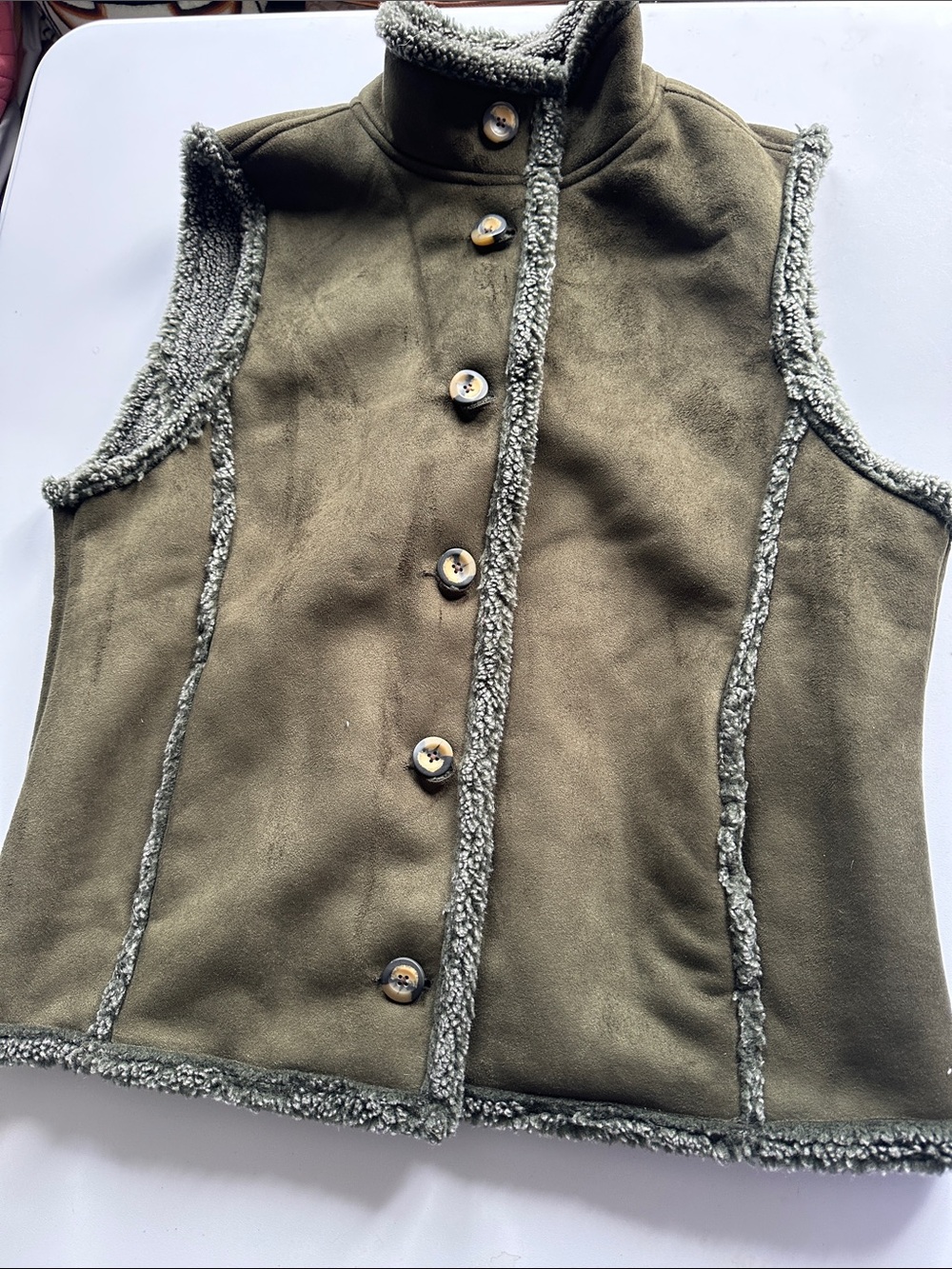 UNISEX L.L. Bean Olive Sherpa-Trim Button Front